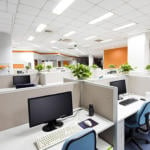 Desk cubicles in an office