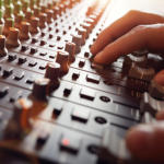 Hands using a sound mixer desk